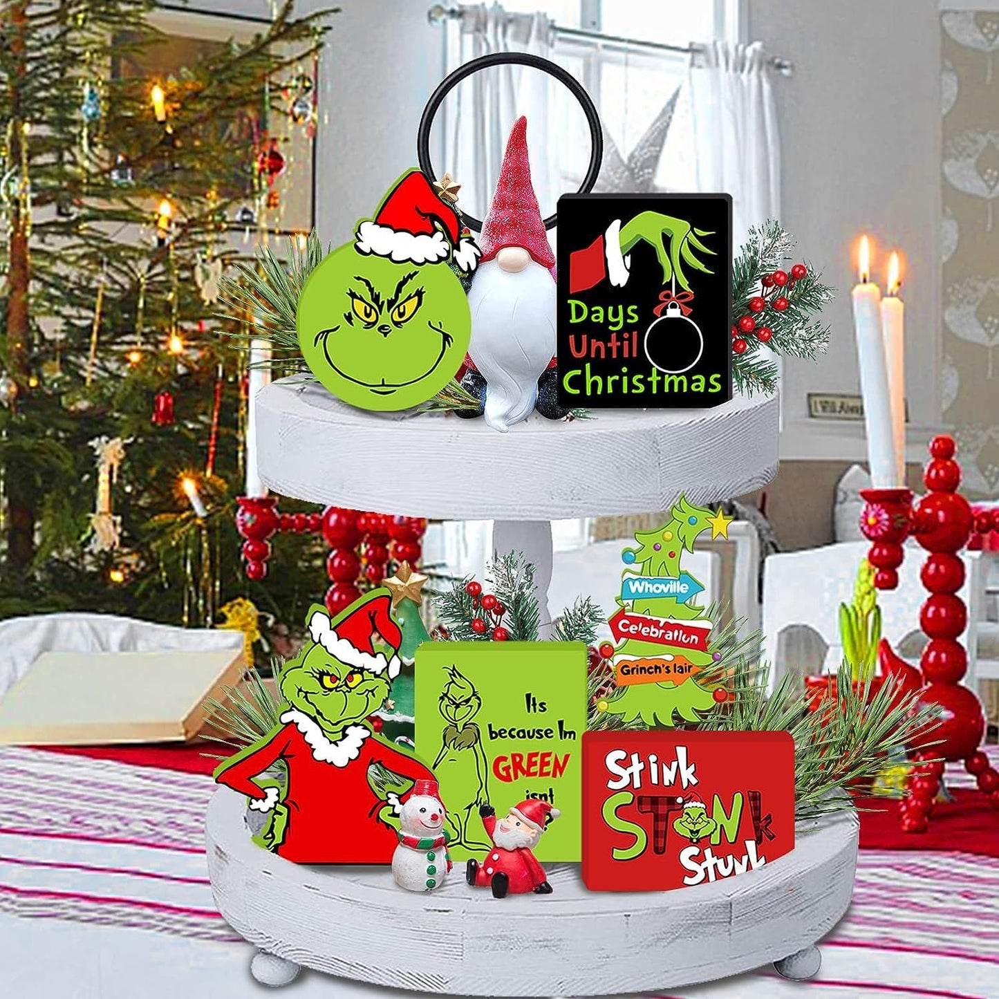 Christmas Grinch Tiered Tray Decor - 6 PCS