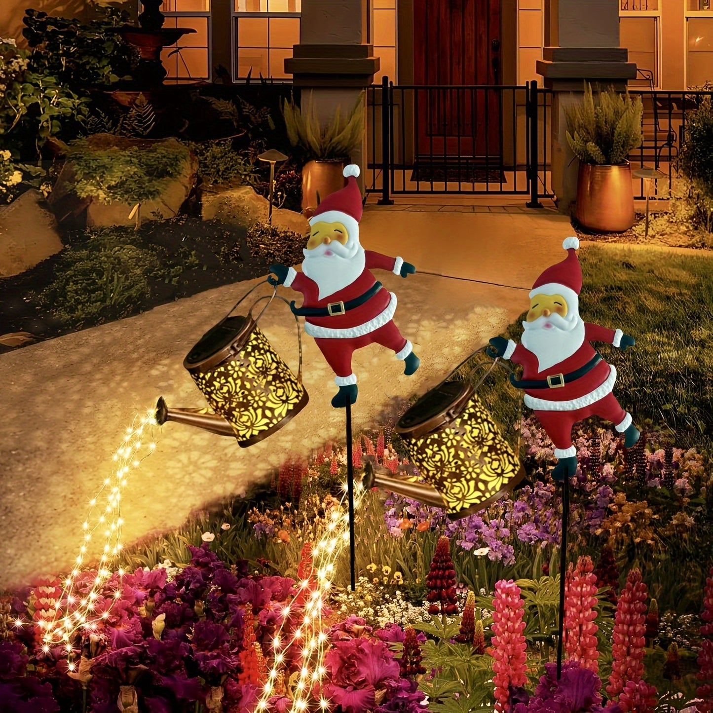 Christmas Santa Solar Watering Can Lights