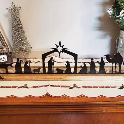 Nativity Scene Wood and Metal Tea Light Holder