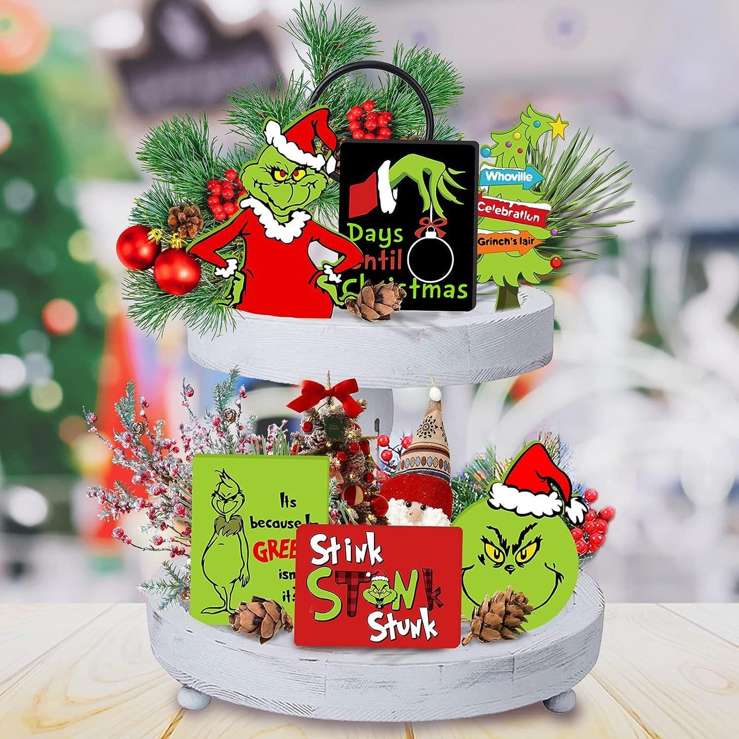 Christmas Grinch Tiered Tray Decor - 6 PCS