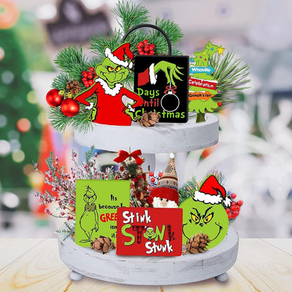 Christmas Grinch Tiered Tray Decor - 6 PCS