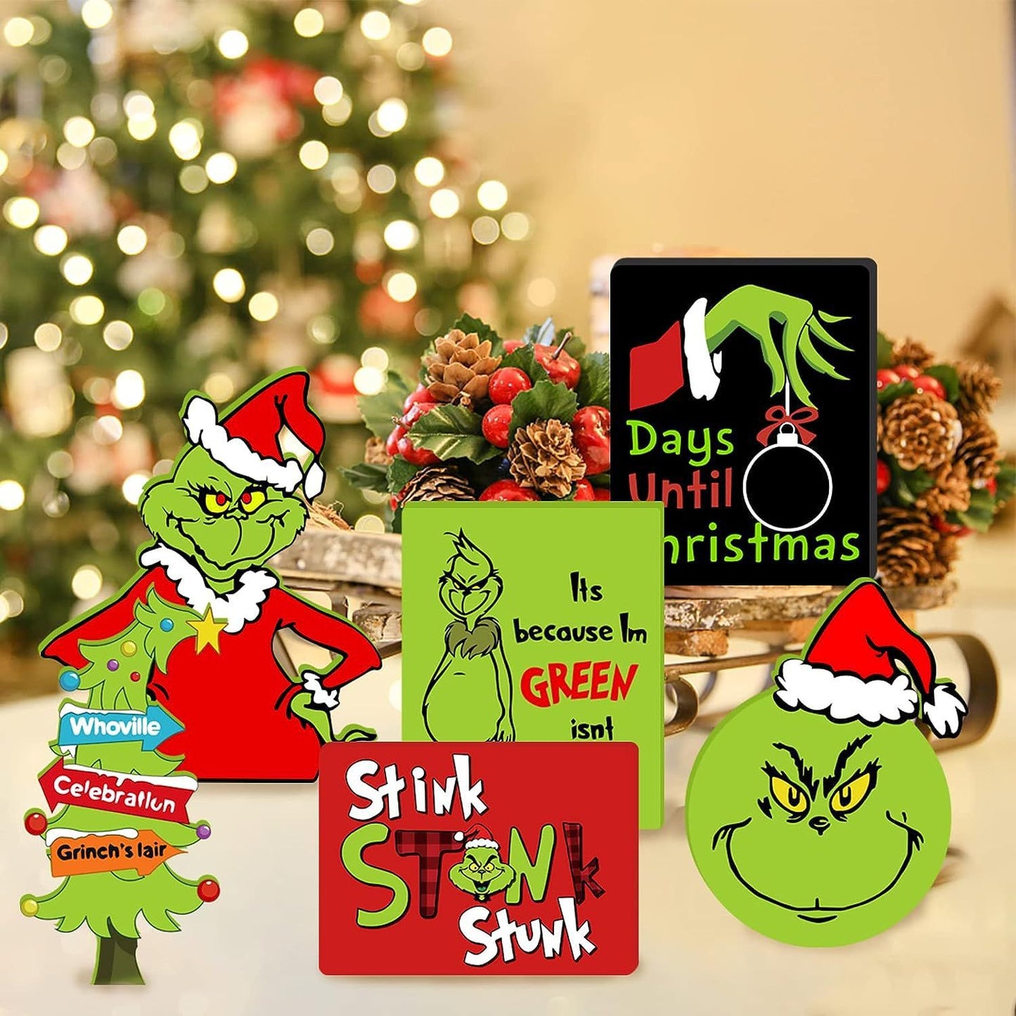 Christmas Grinch Tiered Tray Decor - 6 PCS