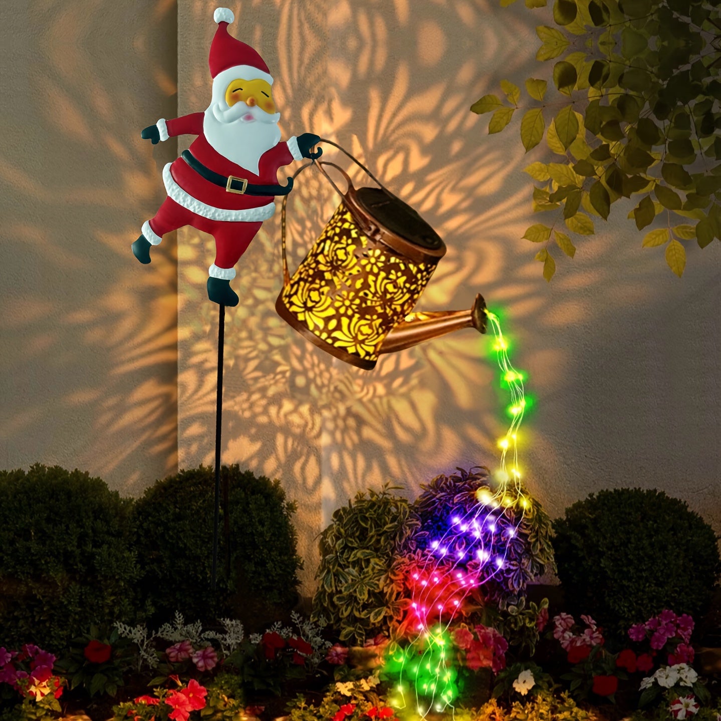 Christmas Santa Solar Watering Can Lights