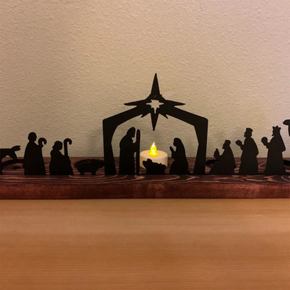 Nativity Scene Wood and Metal Tea Light Holder