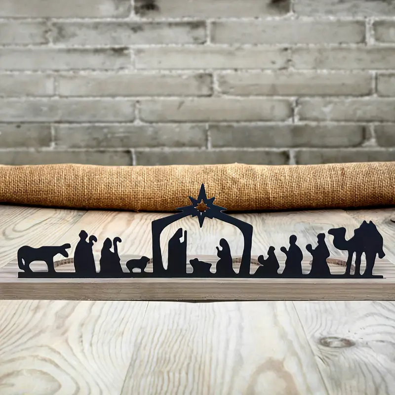 Nativity Scene Wood and Metal Tea Light Holder