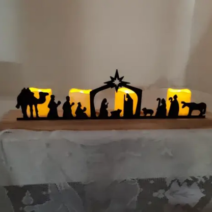 Nativity Scene Wood and Metal Tea Light Holder