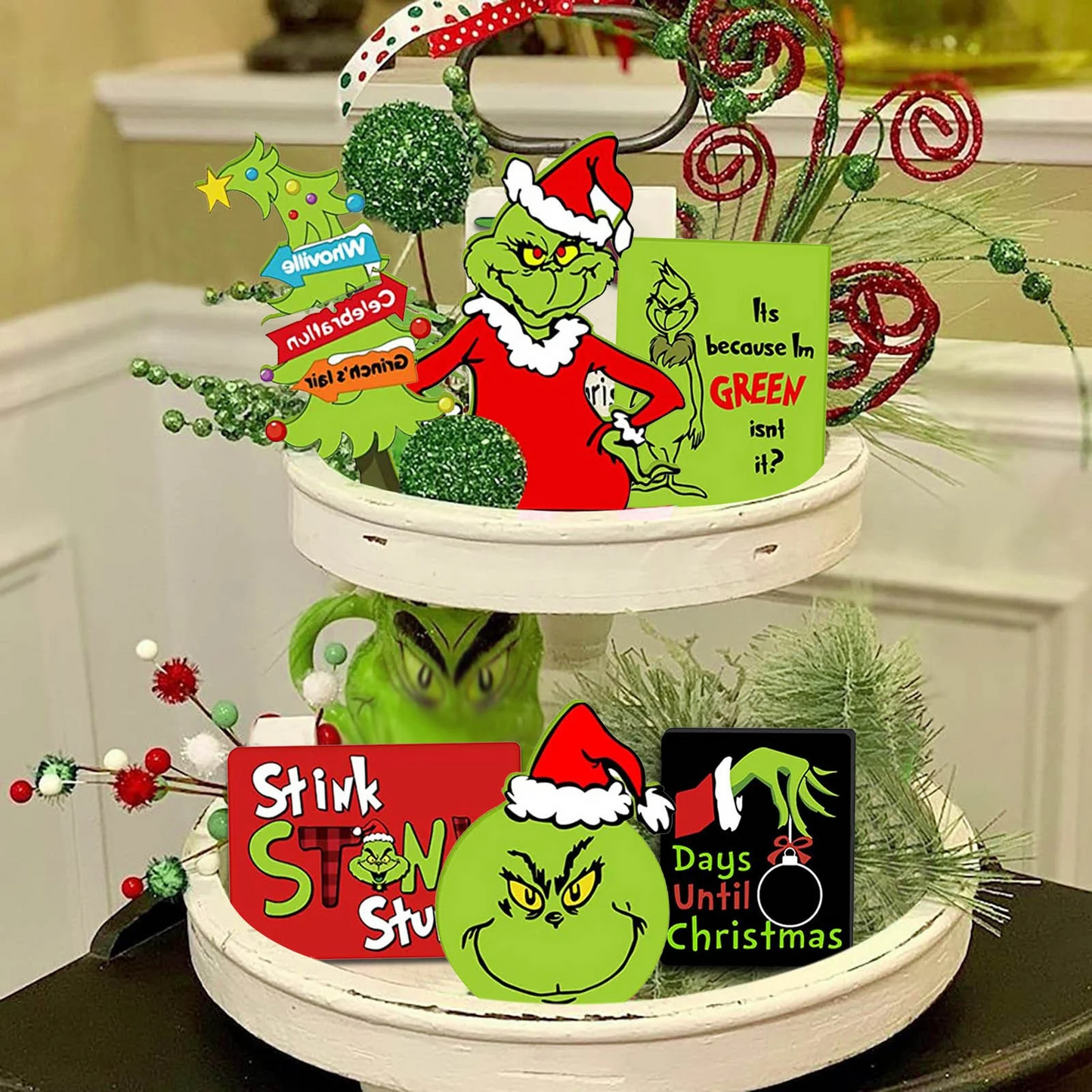 Christmas Grinch Tiered Tray Decor - 6 PCS