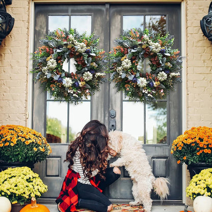 🔥HOT SALE🎃White Pumpkins Ranunculus Wreath