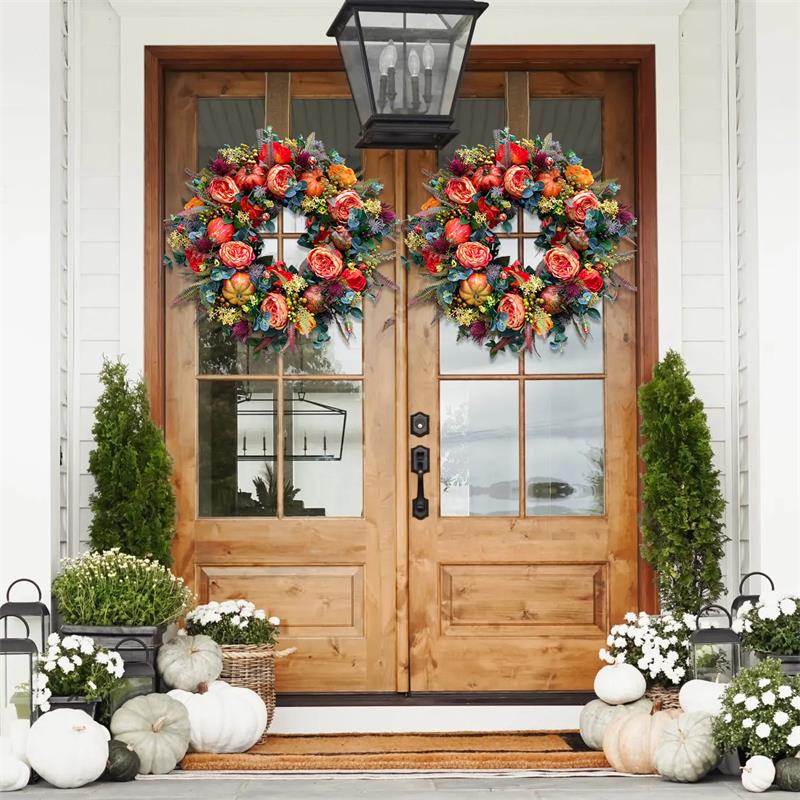 🔥Fall Peony and Pumpkin Wreath - Year Round Wreath